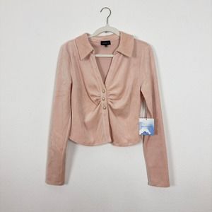 NWT Majorelle‎ Pink Velvet Pearl Button Down Top Size Medium